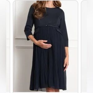Seraphine Pleated Navy Maternity Dress
